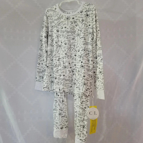 NWT Caden Lane Color Me Dinosaur Bamboo Viscose Pajama Set, Size 9/10 Kids - Picture 1 of 7